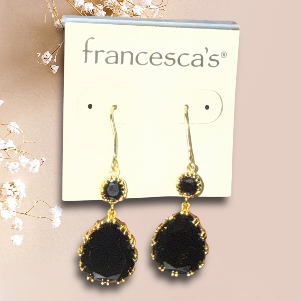 Francesca's NWT Collections Black and Gold Teardrop Earrings - Picture 2 of 2